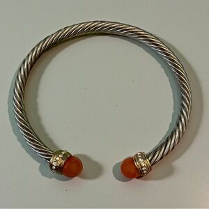 Stackable Cable Boho Silver Tone & Orange Braided Cuff Bracelet